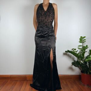 Y2K Vintage Black Beaded Prom Dress, Evening Dress, Pageant Dress / Size: 0